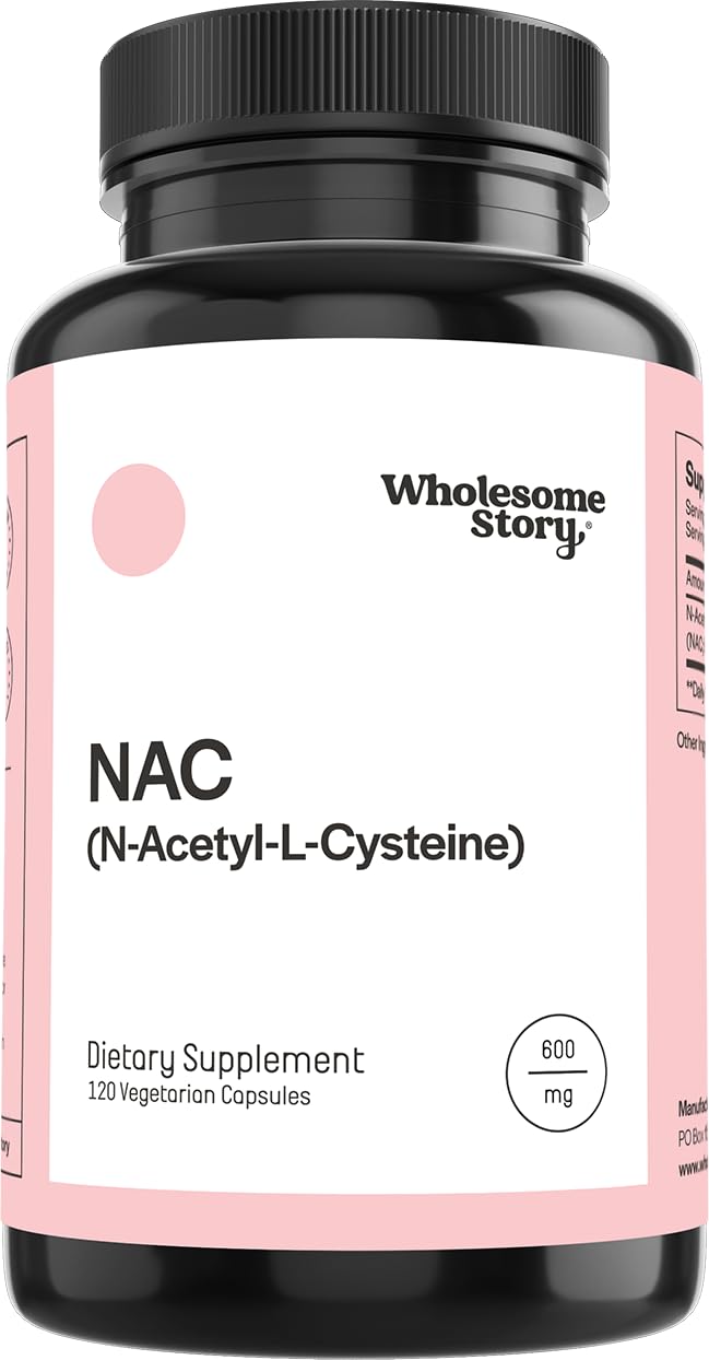Wholesome Story NAC — bouteille de capsules 600 mg prête à l'emploi.