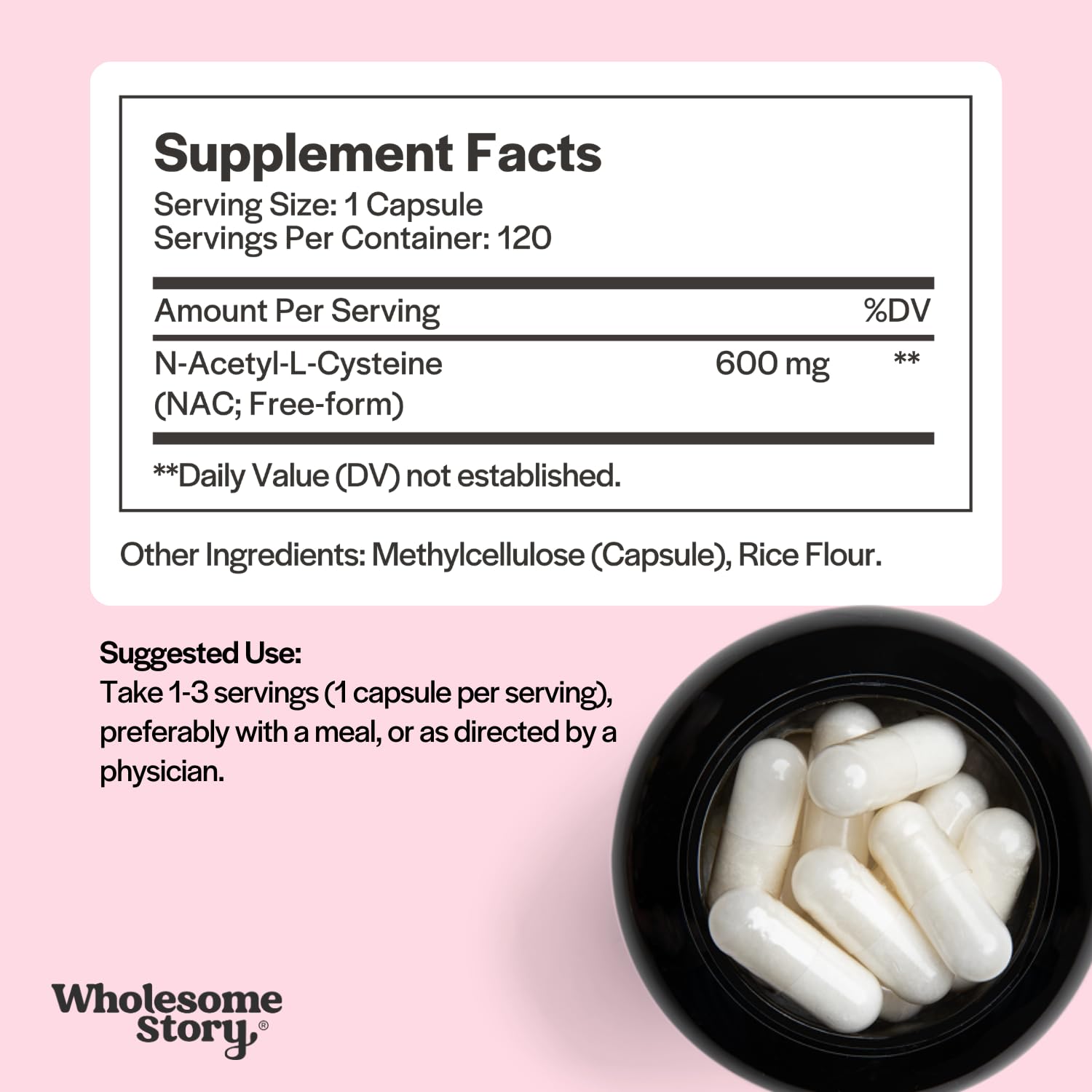 Wholesome Story NAC — capsules véganes, sans cruauté, faciles à avaler.