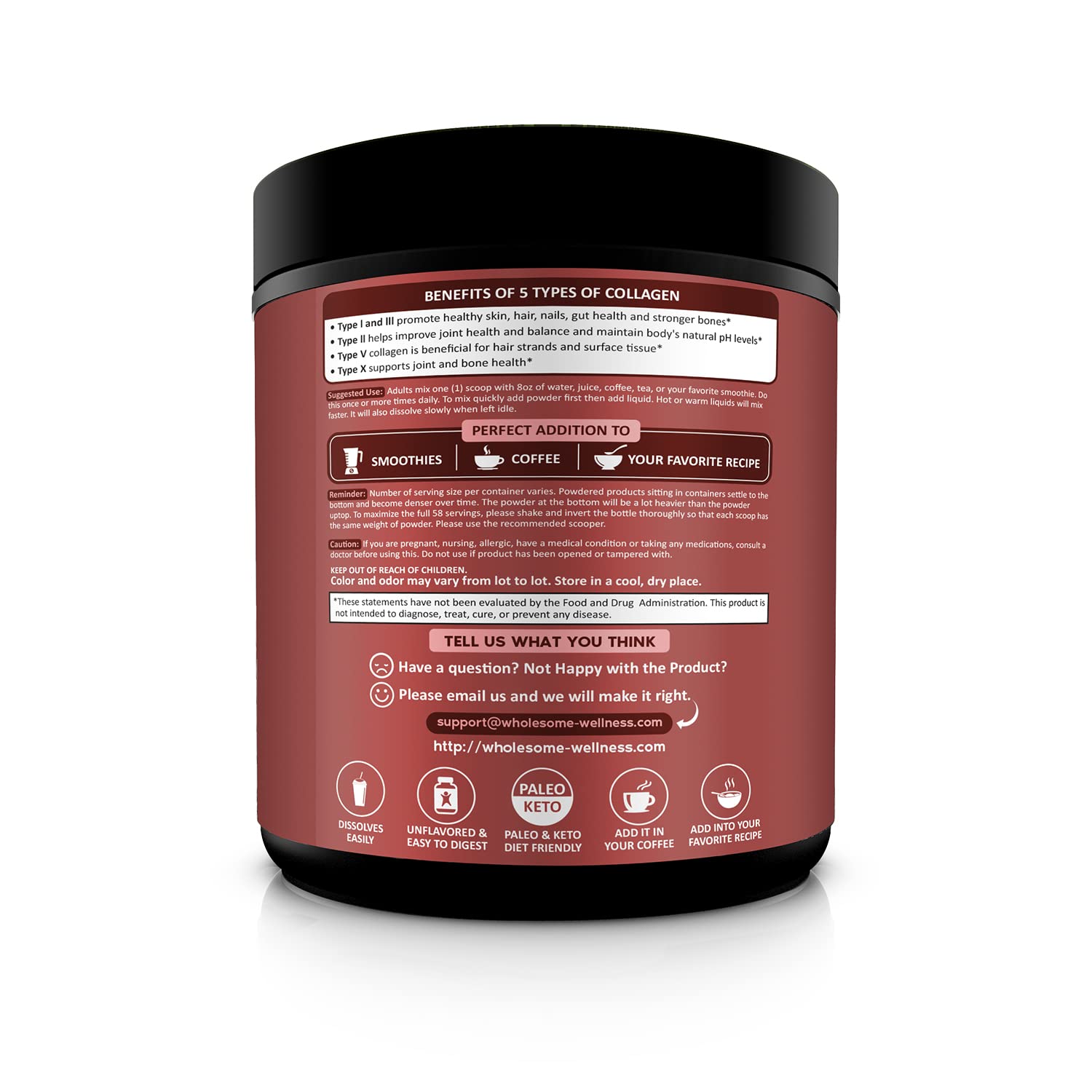 Wholesome Wellness Collagene sans gout, melange facile boissons quotidiennes.