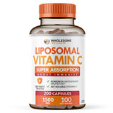 Wholesome Wellness Liposomal Vitamin C – bouteille ouverte, routine matinale nutritive.