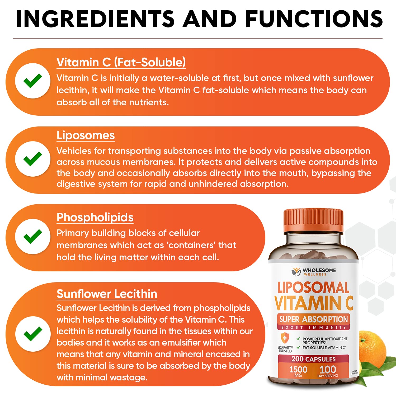Wholesome Wellness Liposomal Vitamin C – dose journalière simple dans le flacon, pratique.