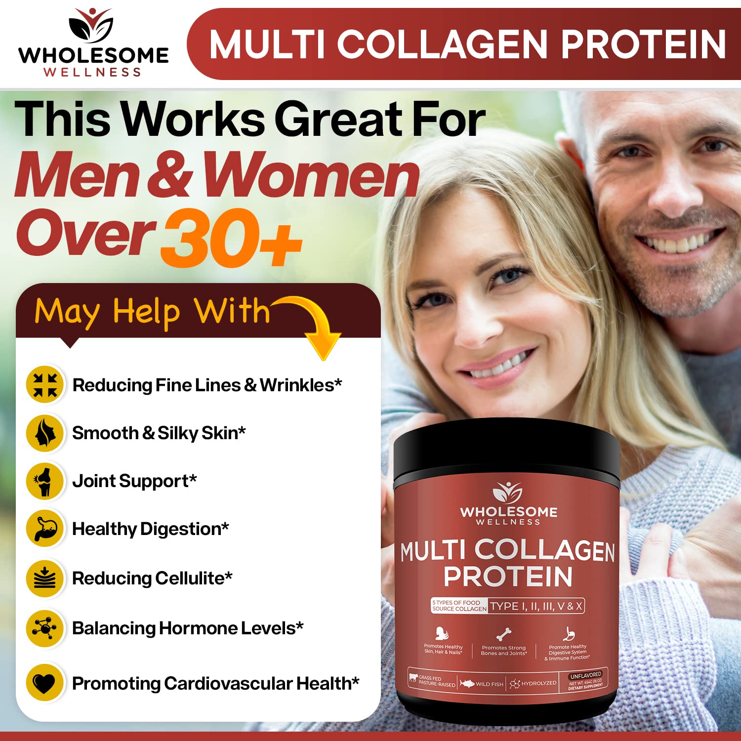 Wholesome Wellness Origine boeuf nourri-a-herbe, collagene pur et ethique.