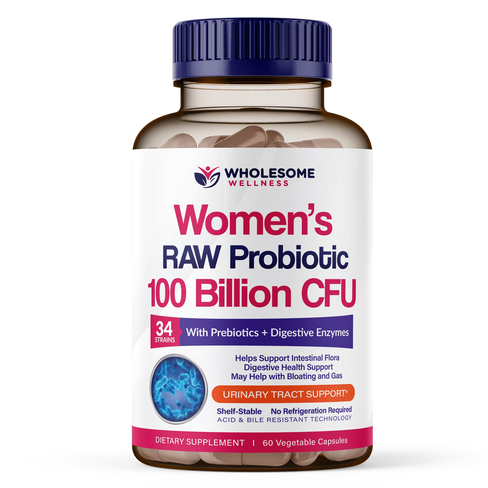 Wholesome Wellness probiotiques pour femmes – bouteille pratique, usage quotidien possible