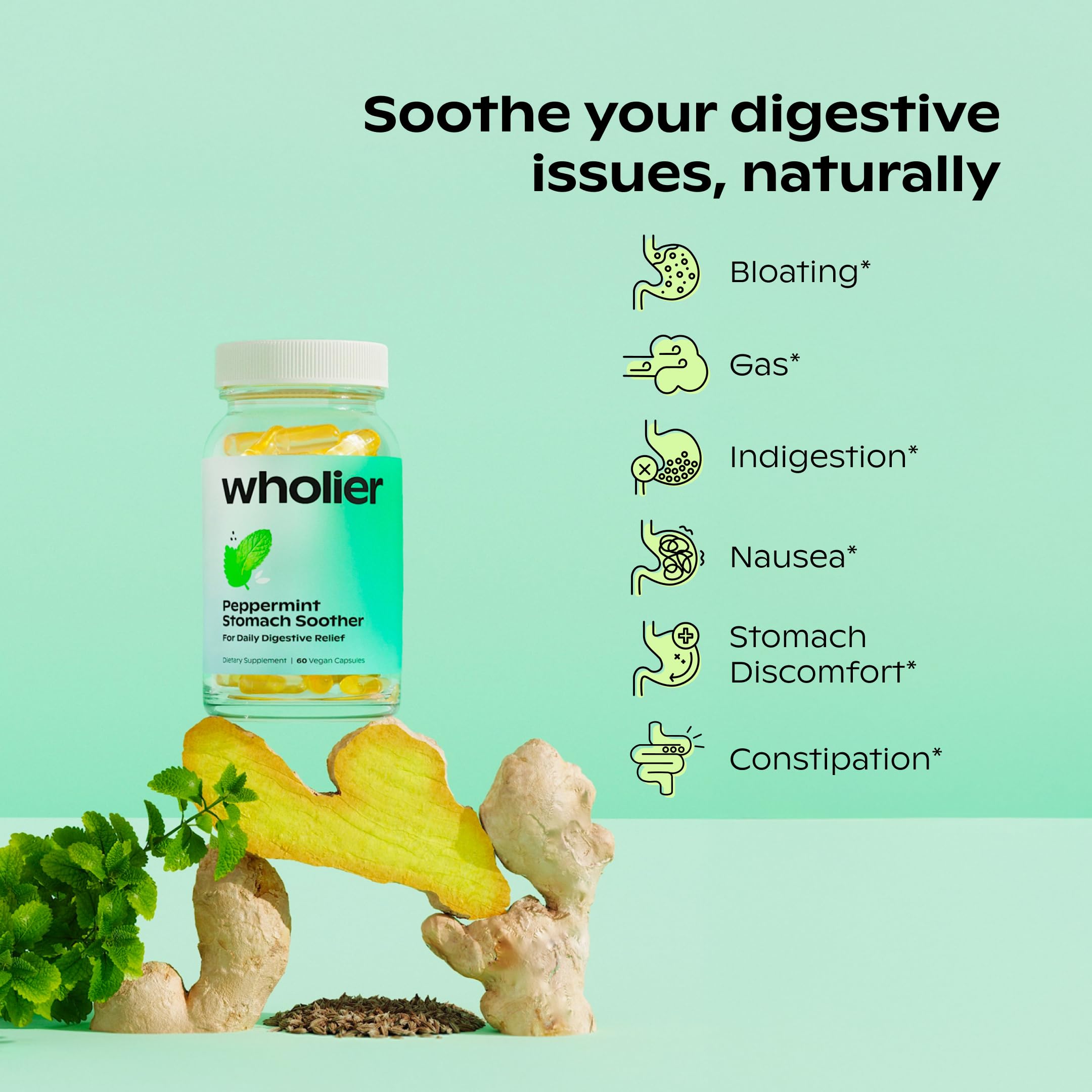 Wholier capsules véganes menthe poivrée – relief quotidien