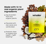 Wholier Protéine végétale ingrédients réels: vue des composants naturels pour un shake nourrissant.