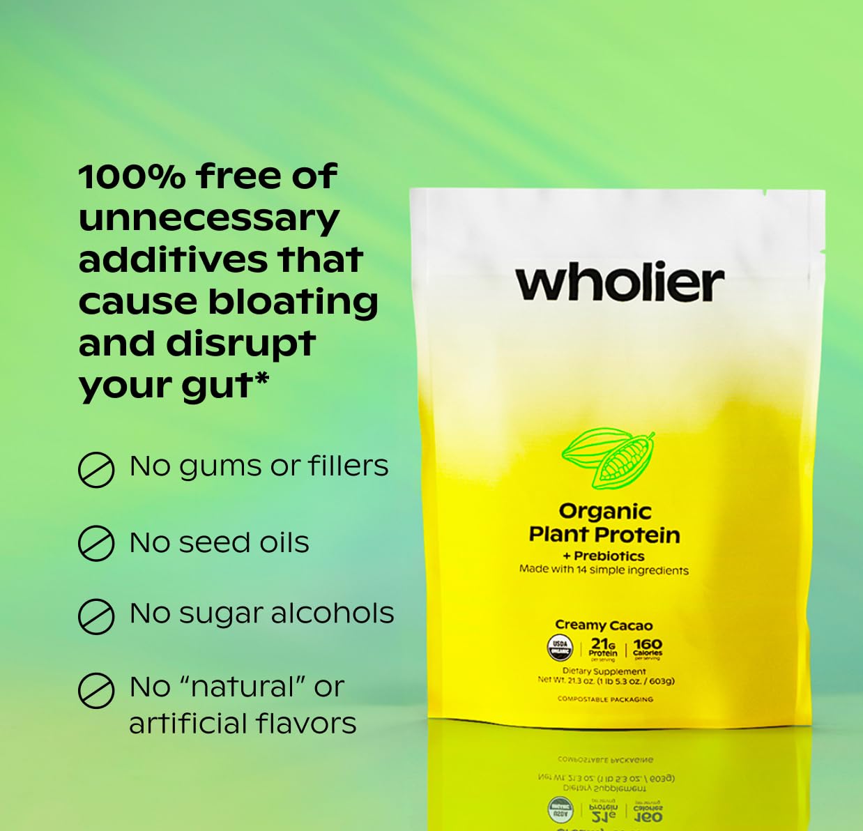 Wholier Protéine végétale prébiotiques et fibre: supports digestion et satiété.