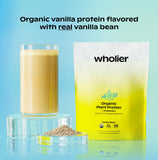 Wholier Protéine végétale texture crémeuse: mélange fluide pour smoothies et boissons rapides.