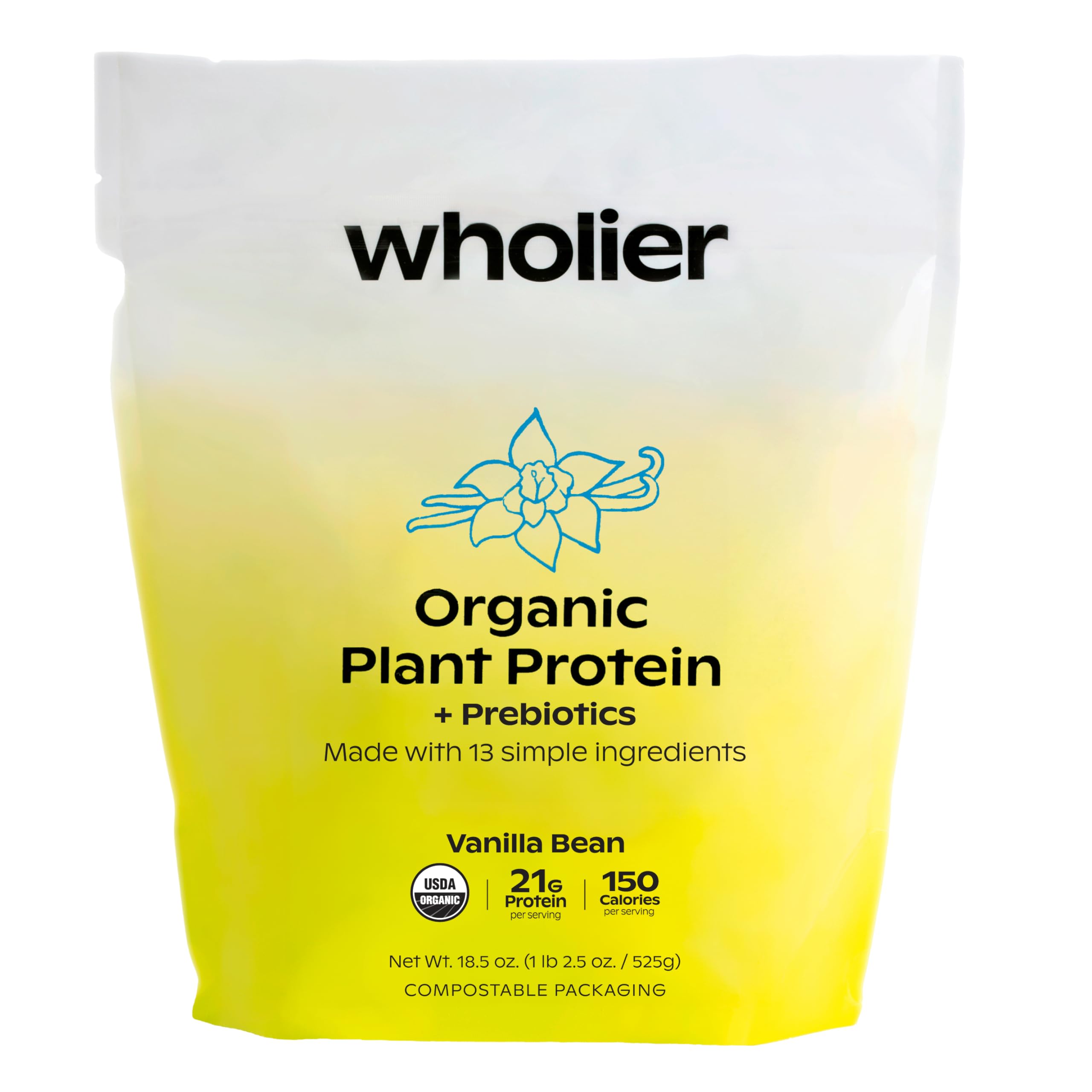 Wholier Protéine végétale vanille flacon: poudre végane au goût vanille, facile à mélanger.