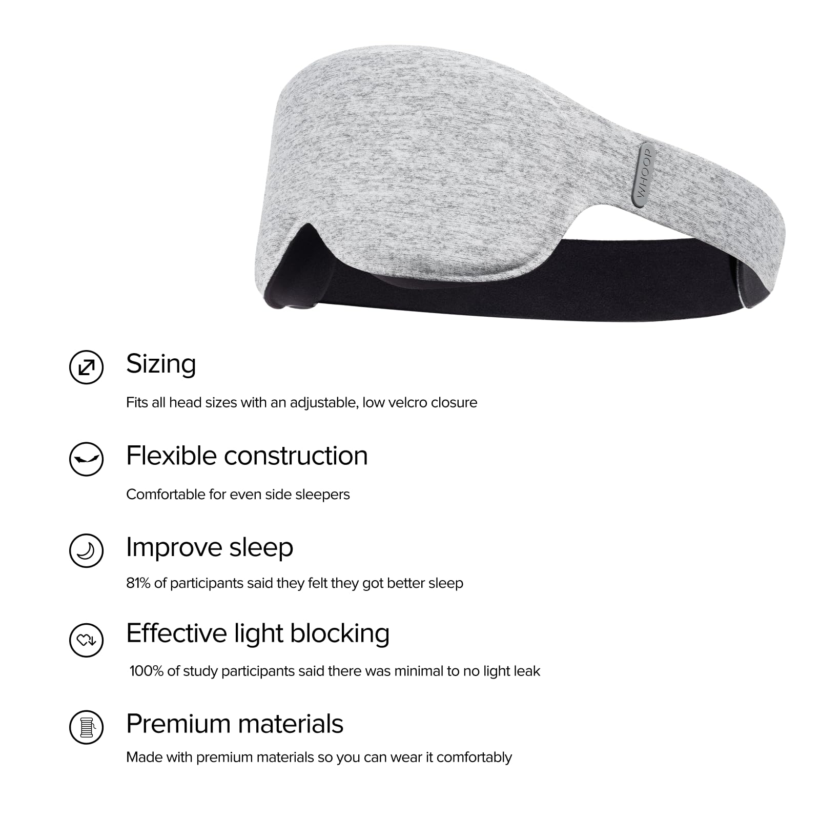 Whoop Masque de Sommeil Restoratif, ajustable pour toutes les tailles sans tirer les cheveux.