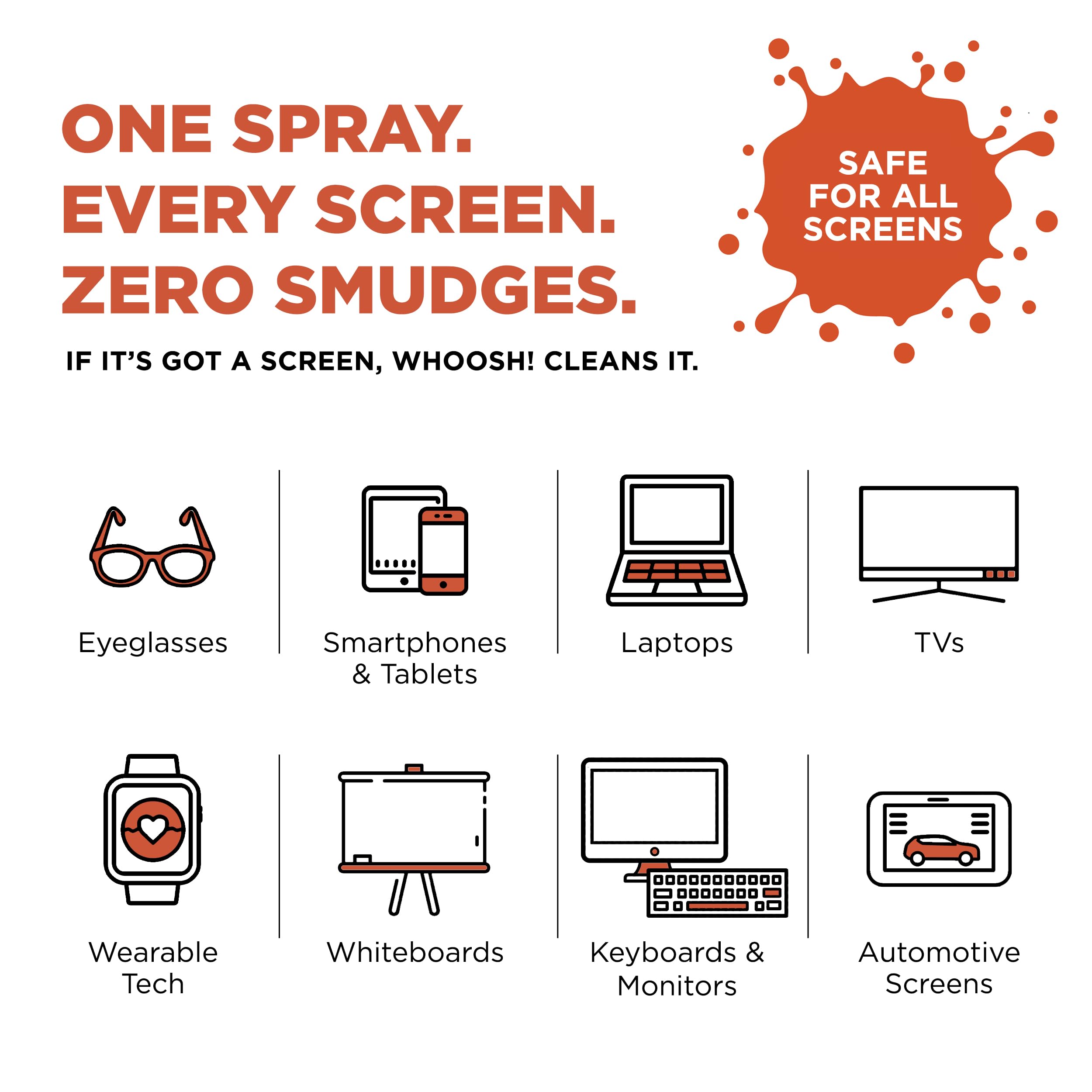 WHOOSH Screen Shine Go bouteille réutilisable, réduction des déchets et usage sans alcool.