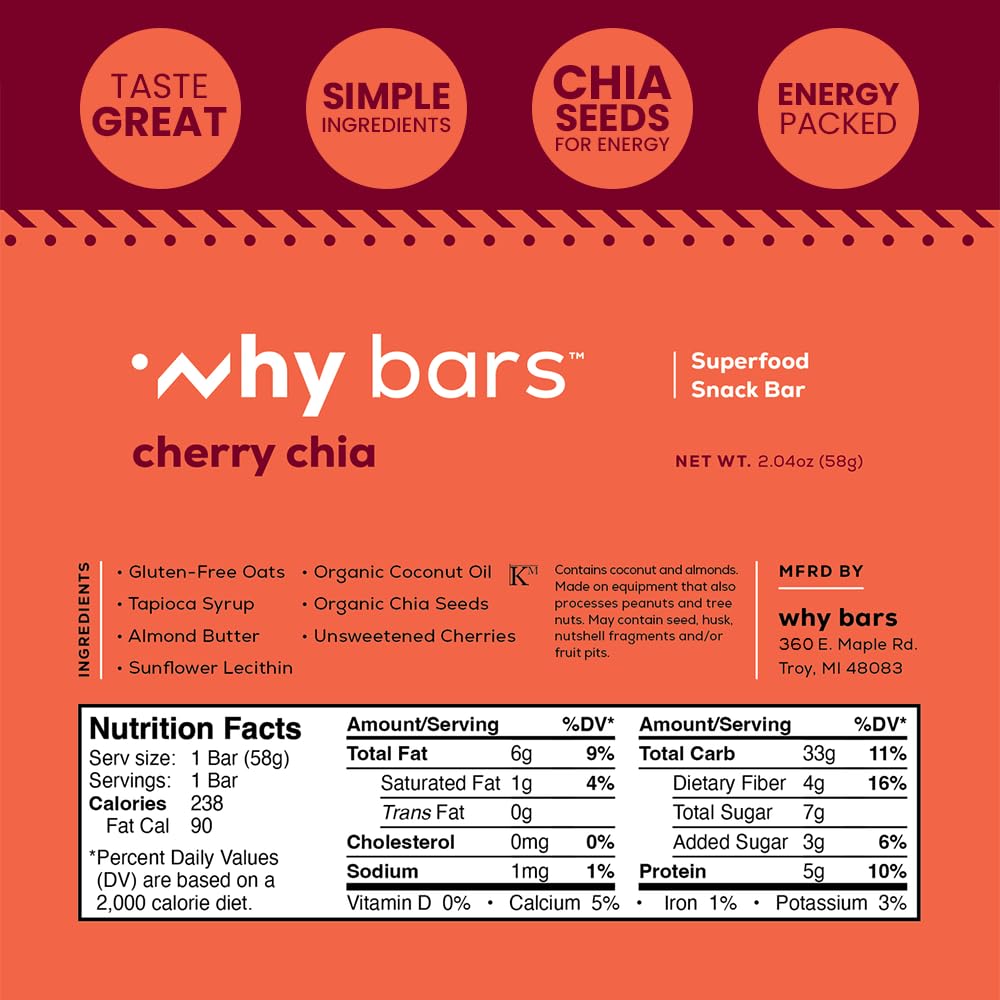 Why Bars barre proteine superfood cerise chia – arôme fruité et fibre elevée