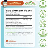 Étiquette du produit Why Not Natural Ashwagandha KSM66 affichant concentration élevée.