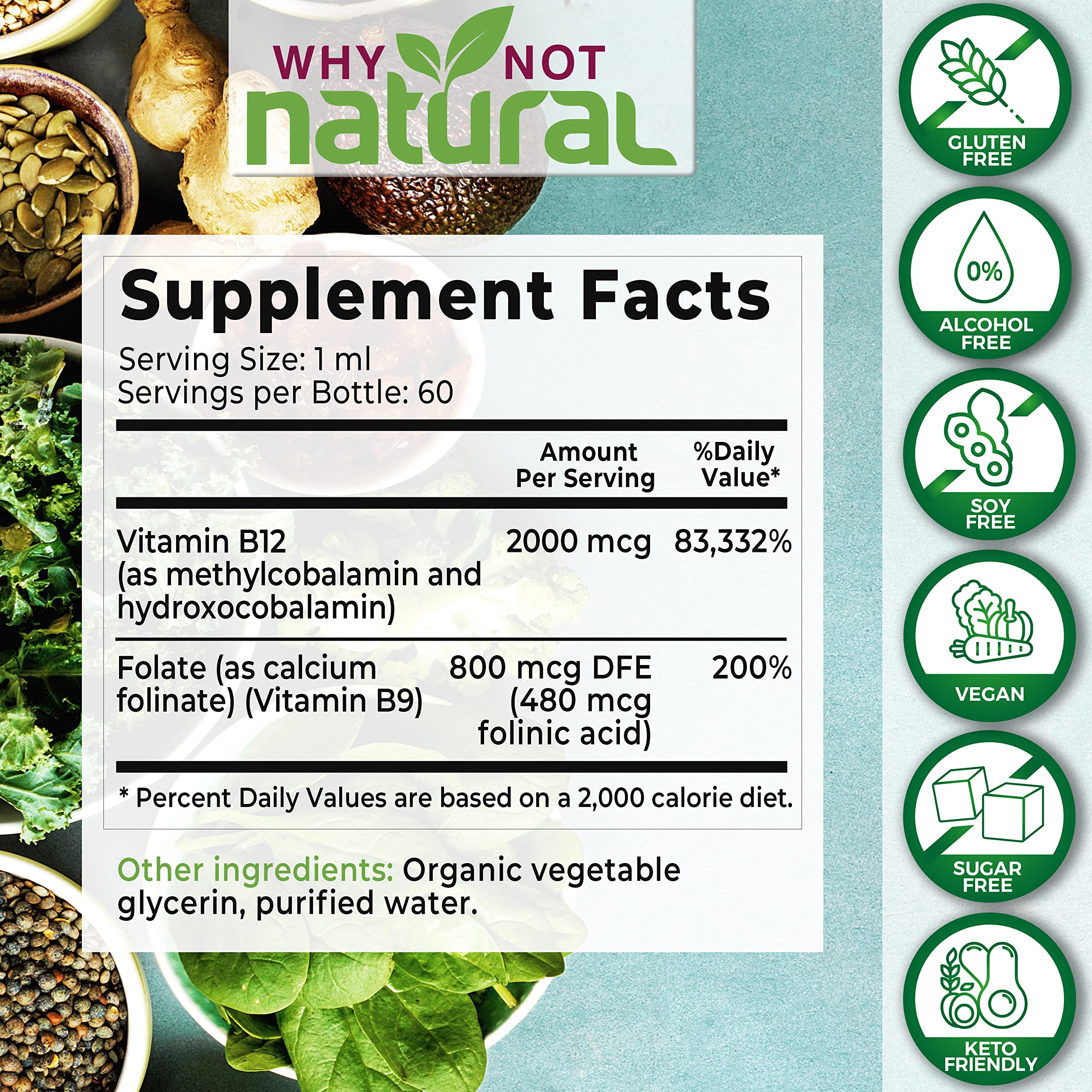 Why Not Natural Vitamine B12 Folate – pipette graduée permet un dosage précis.