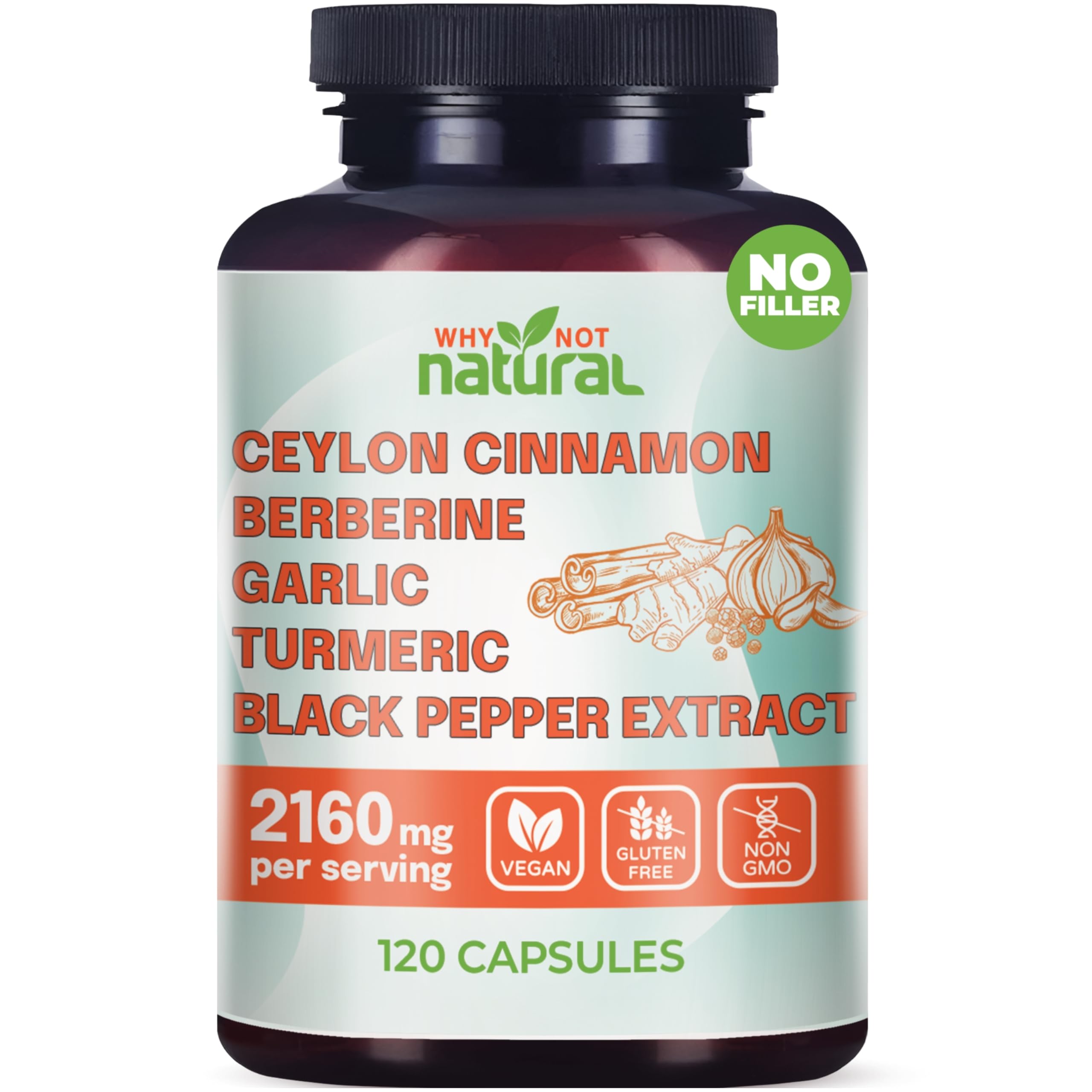 Why Not Natural – bouteille de capsules cannelle bio Ceylan pour le bien-être quotidien