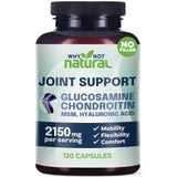 Why Not Natural: bouteille montrant glucosamine-chondroïtine-msm pour les articulations.