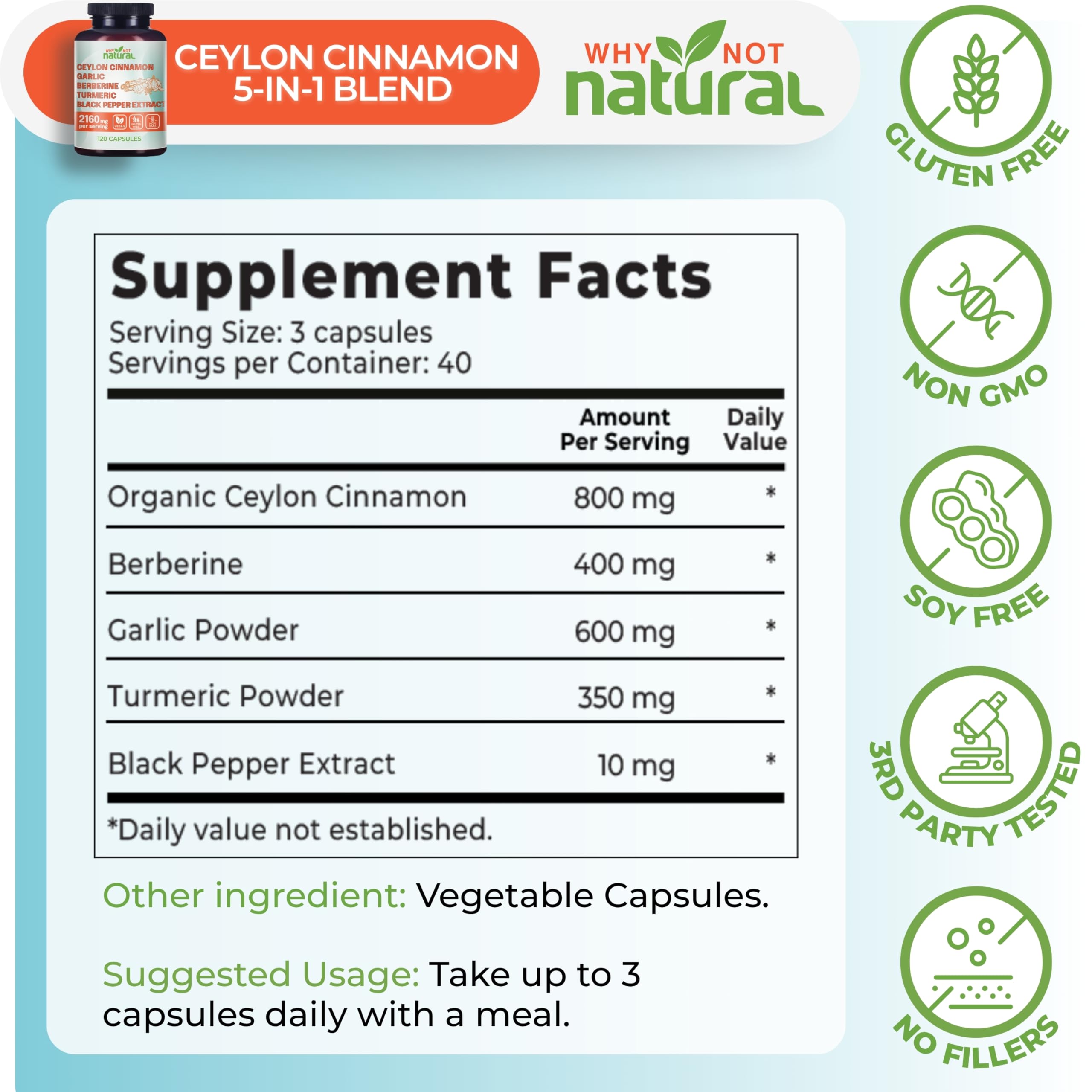 Why Not Natural – capsules curcuma avec extrait de poivre noir, absorption améliorée