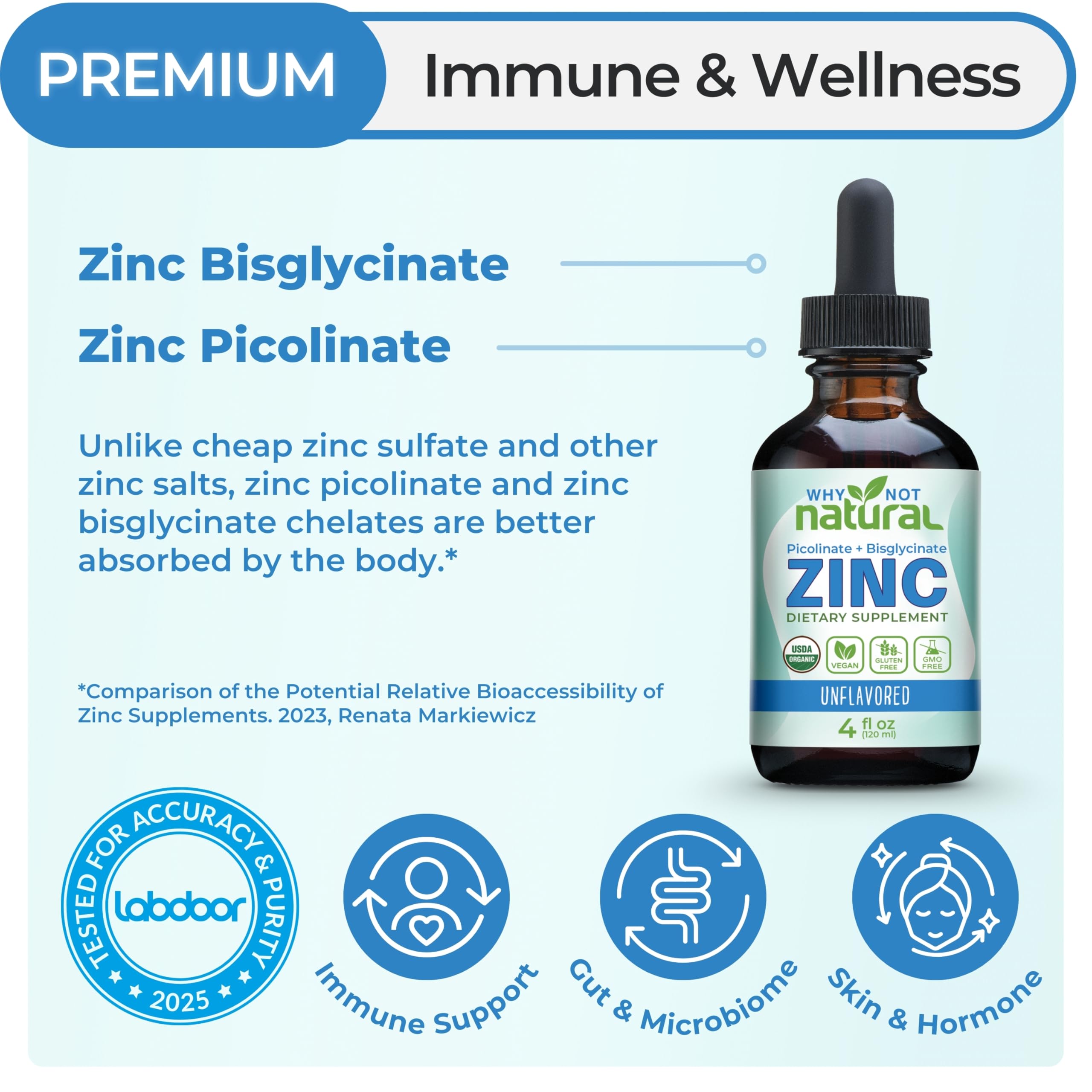 Why Not Natural Zinc Etiquette Organique : étiquette claire indiquant l'origine biologique et sans allergènes.