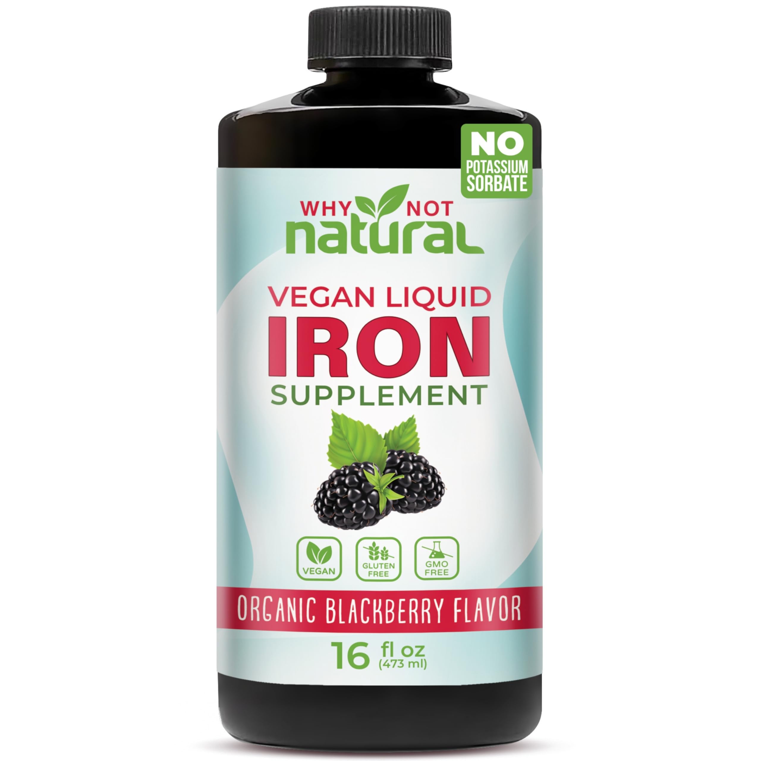 Whynotnatural fer liquide, bouteille versée, soutien potentiel d'énergie lors de la fatigue
