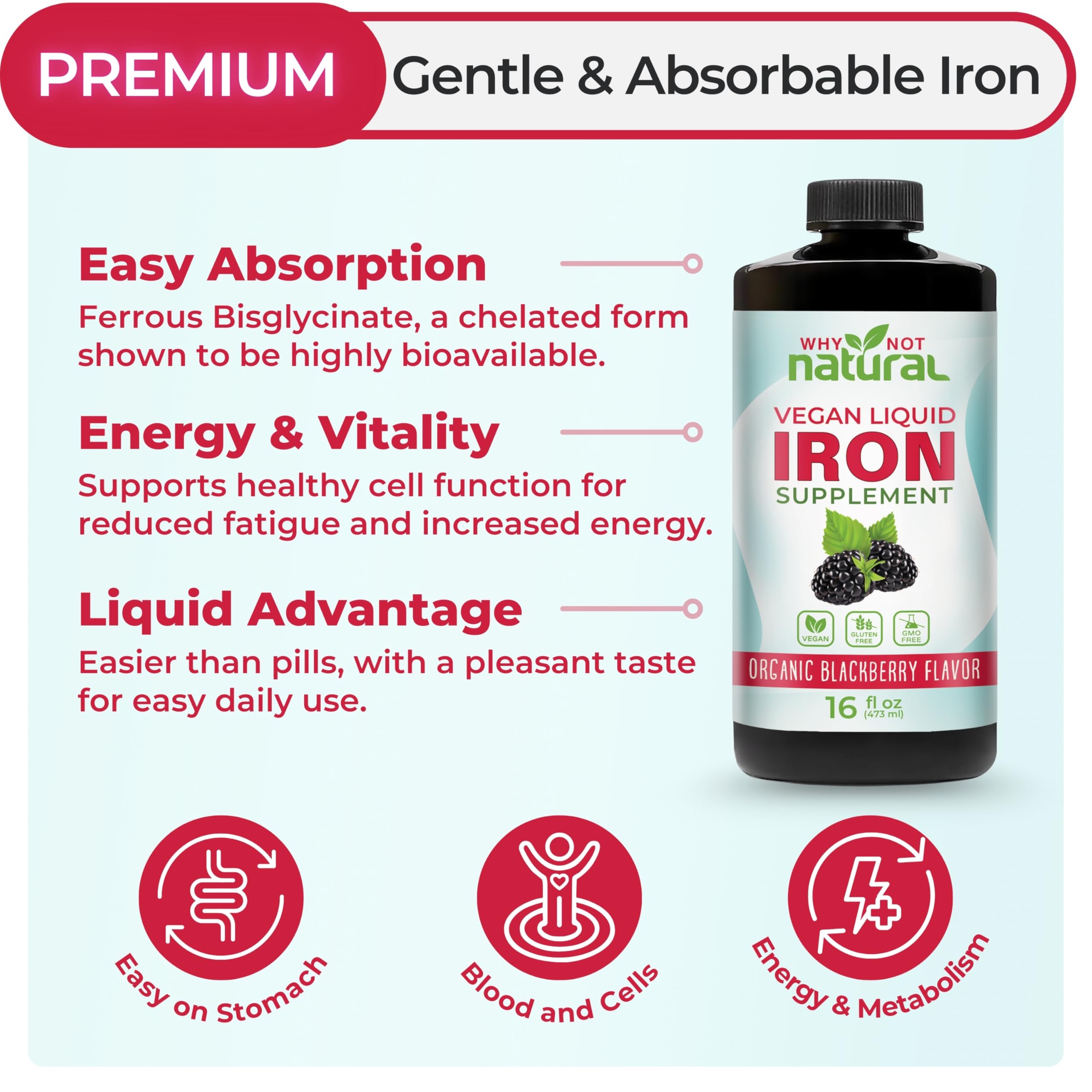 Whynotnatural fer liquide goût mûre bio pour une ingestion agréable
