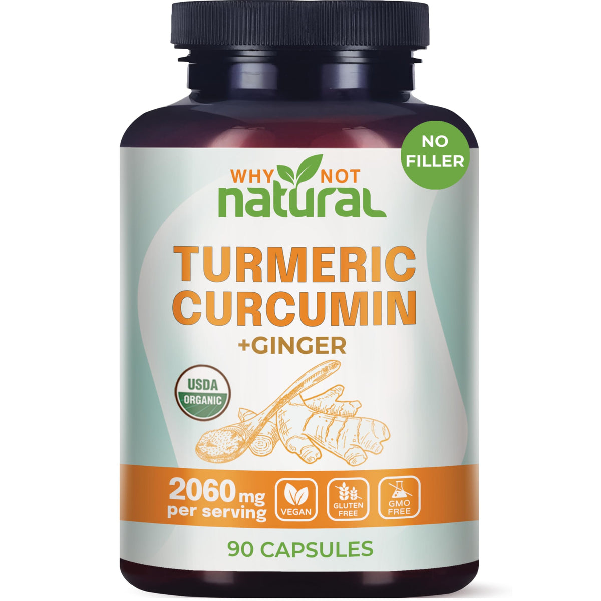 Why Not Natural Turmeric capsules gingembre et poivre pour le soutien des articulations.
