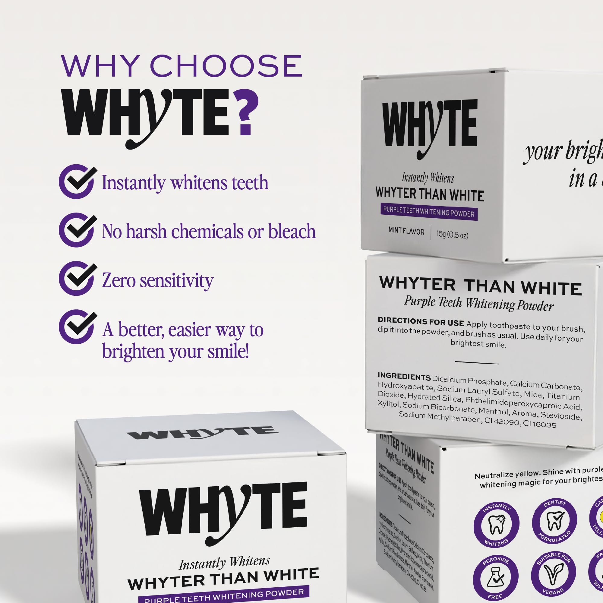 WHYTE fraîcheur menthe laisse une bouche propre et rafraîchie.