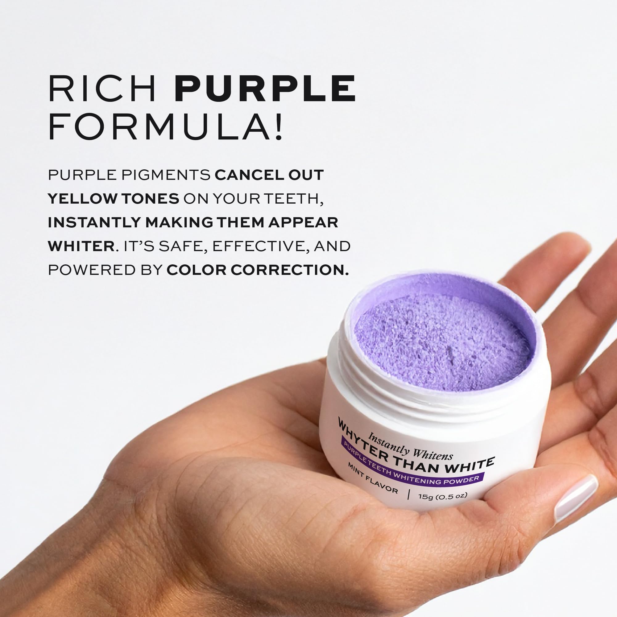 Emballage vegan WHYTE et formulation dentistes, sans produits agressifs.