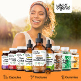 Formulation sans alcool de Wild & Organic Chaga Drops avec glycérine végétale.