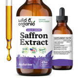 Wild & Organic gouttes de safran dans une bouteille prête à l’emploi pour usage quotidien.