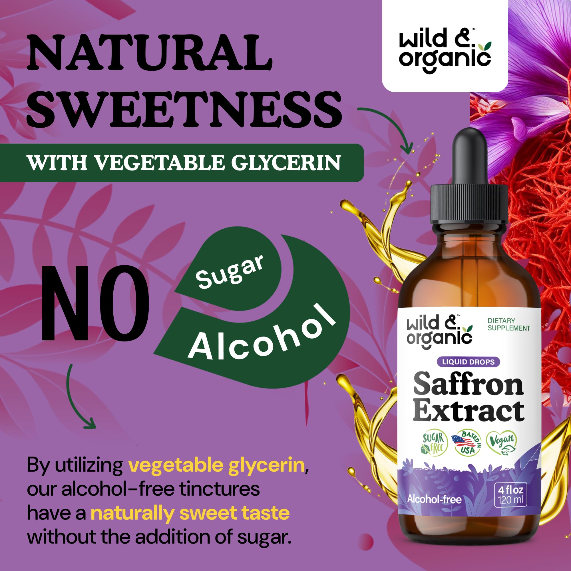 Symbole vegan sur emballage Wild & Organic, garantissant une formulation sans produits animaux.