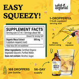 Wild & Organic Maca: gouttes sans alcool pour une digestion douce.