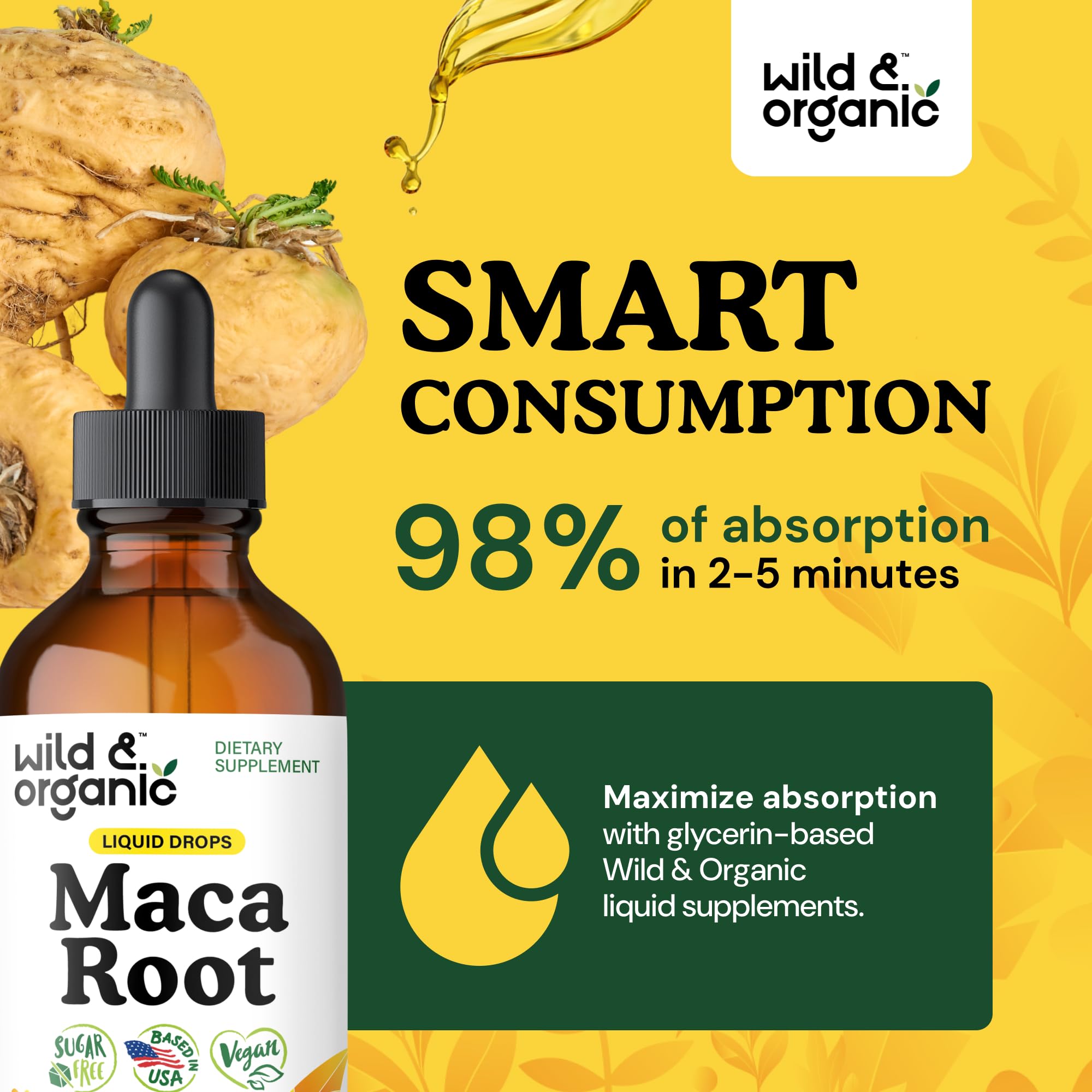 Wild & Organic Maca: saveur naturelle douce sans sucre ajouté.