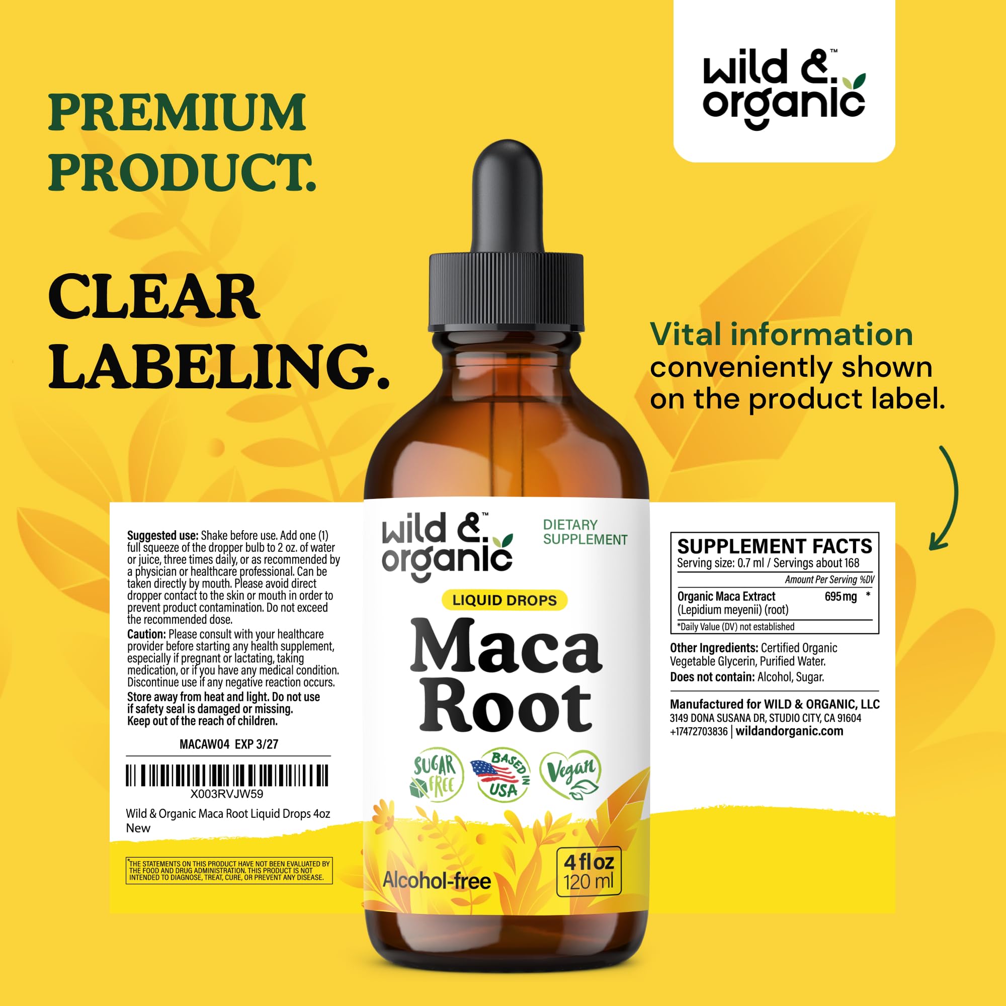 Wild & Organic Maca: à ajouter dans eau ou jus quotidiennement.