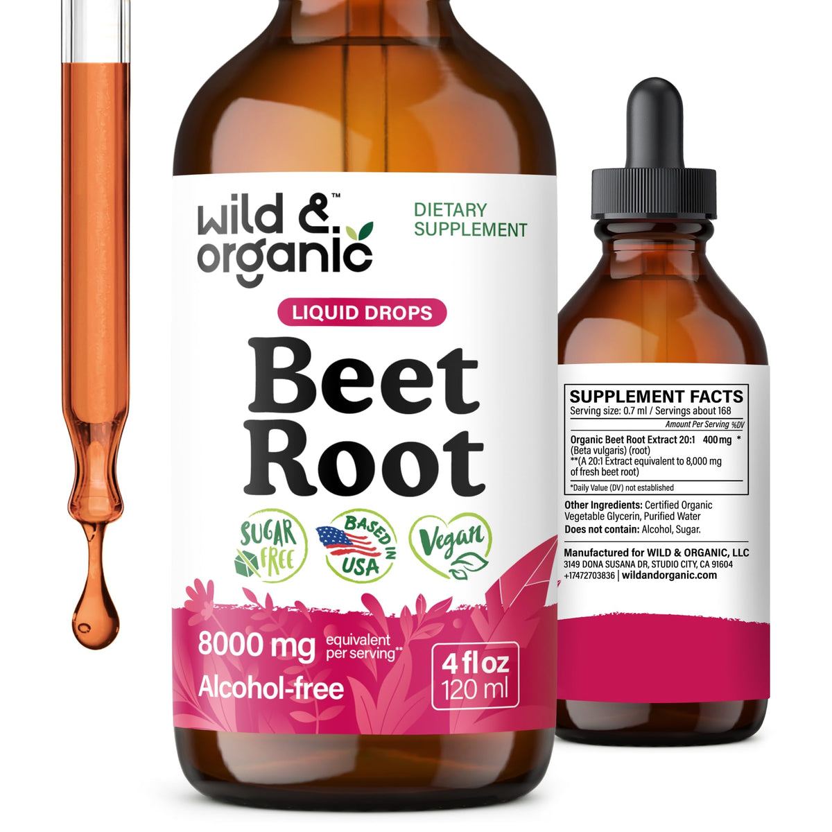 Wild & Organic, bouteille Extrait Betterave 118ml, apport naturel et concentré.