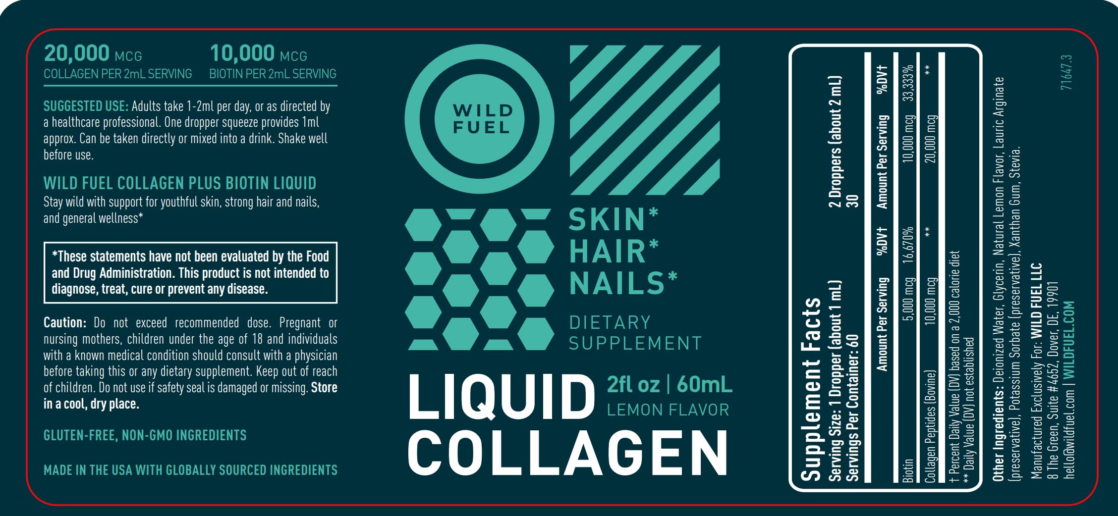 Bienfaits potentiels sur peau, cheveux et ongles avec Wild Fuel.