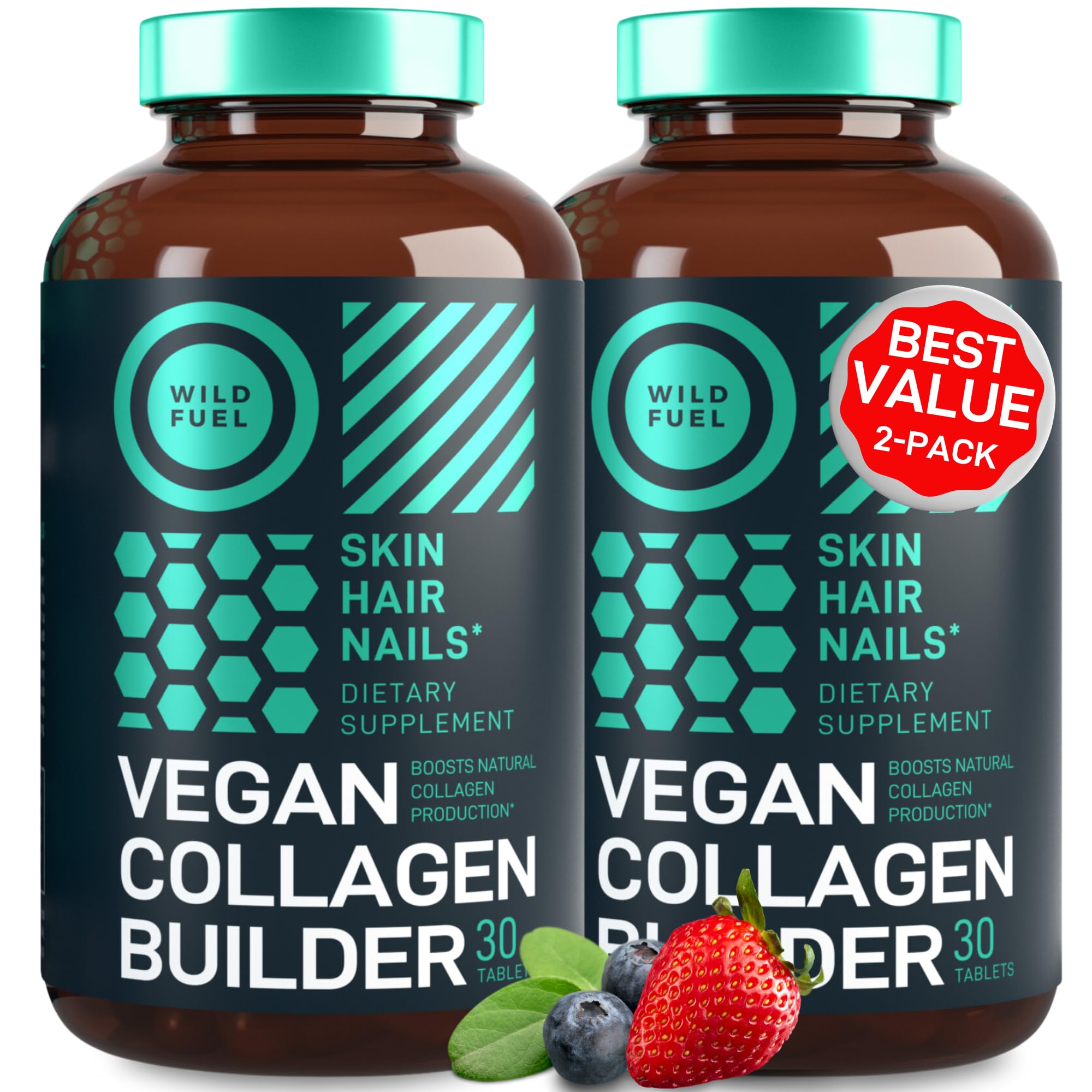 Gélules vegan Wild Fuel dans une bouteille pour routine peau et cheveux.