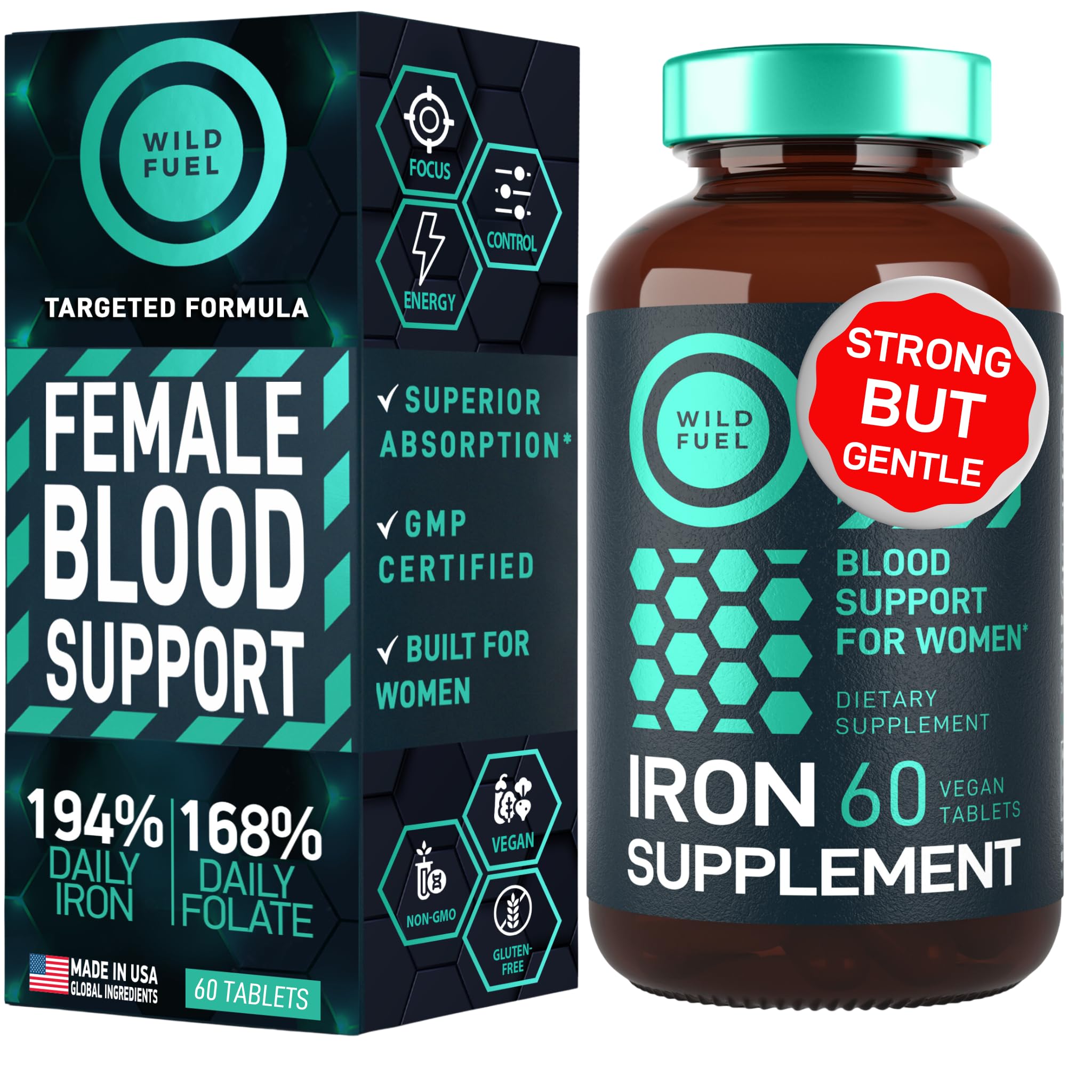 Wild Fuel Fer, bouteille de gélules, apport quotidien en fer pour soutenir l'énergie féminine