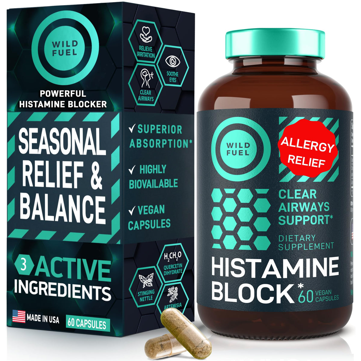 WILD FUEL Flavonoïdes bloquant l'histamine, flacon prêt à l'utilisation quotidienne.