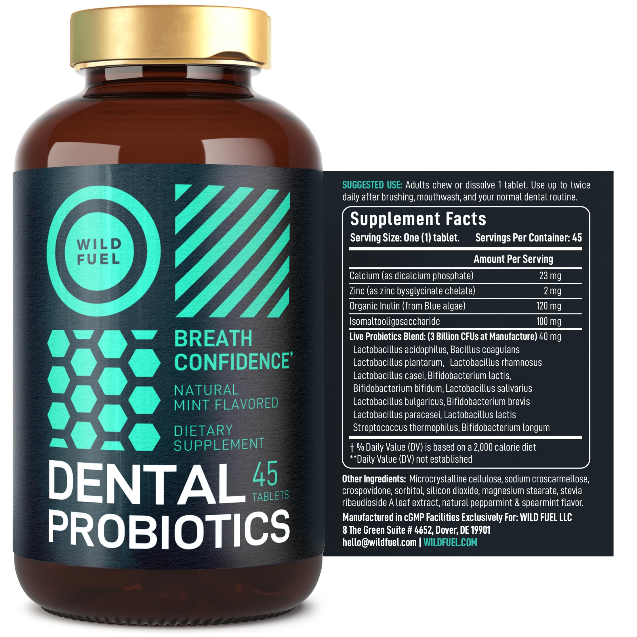 Pastilles probiotiques Wild Fuel pour une routine dentaire simple.