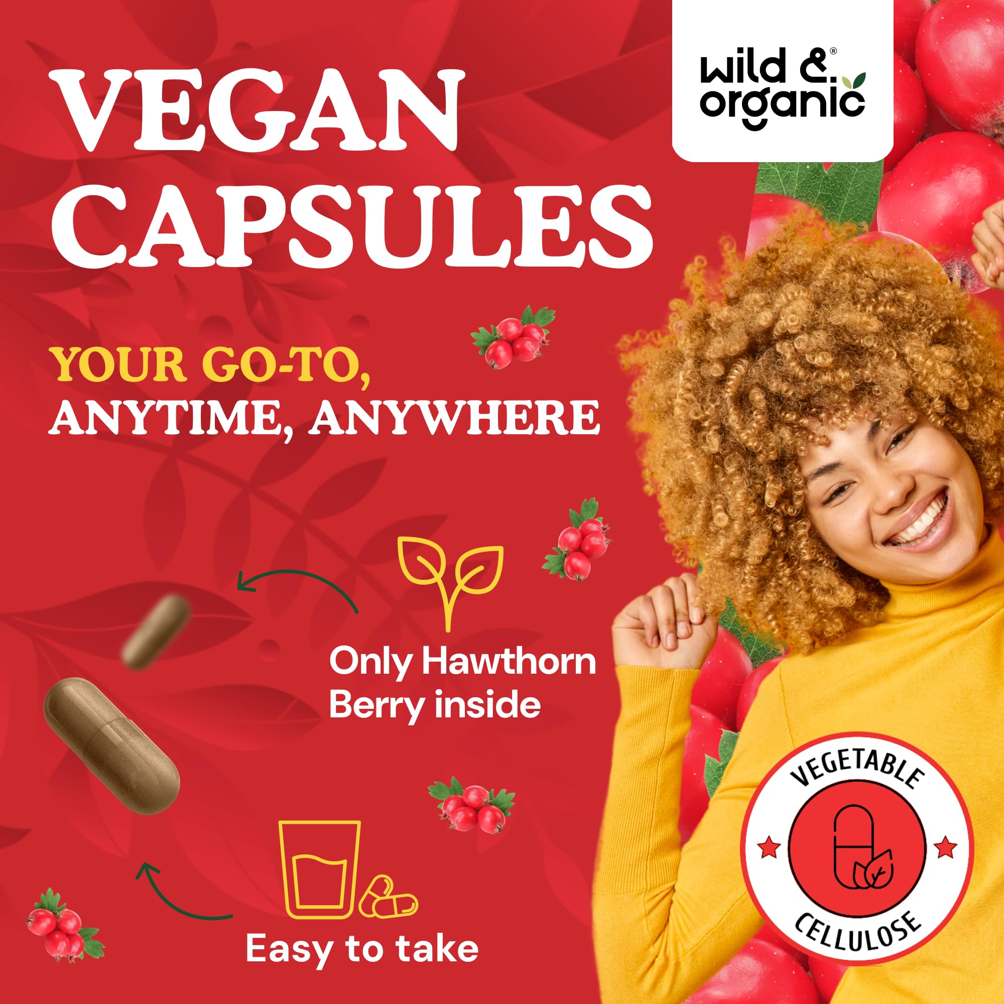 Wild & Organic Aubépine – Enrobage végétal indiquant une formule vegan.