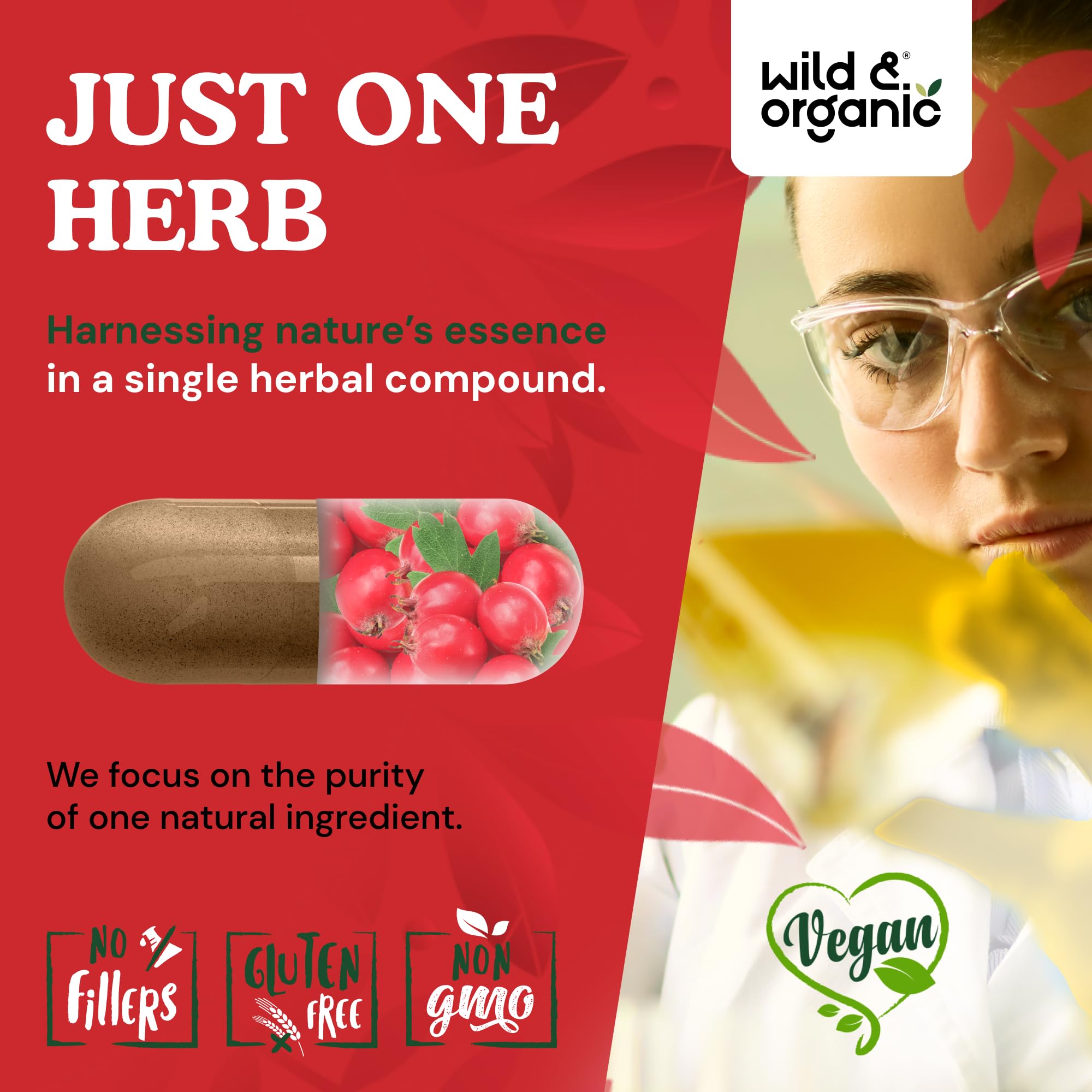 Wild & Organic Aubépine – Étiquette vegan et composition sans OGM.