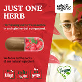 Wild & Organic Aubépine – Étiquette vegan et composition sans OGM.