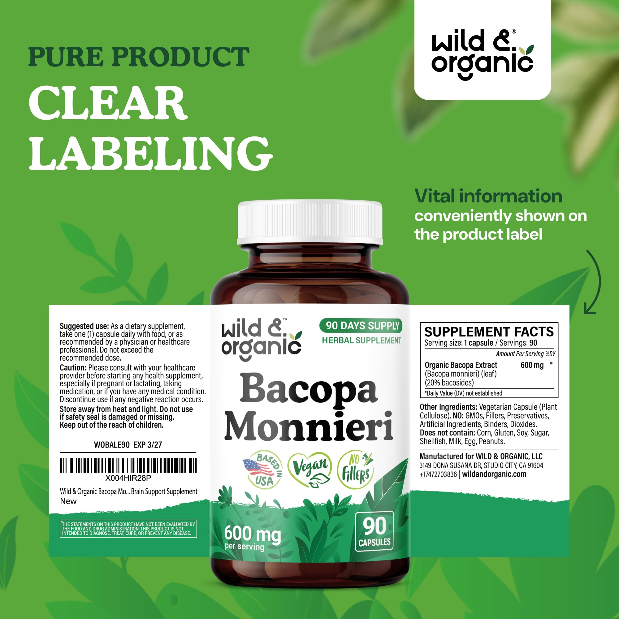 Wild & Organic Bacopa Gelules - routine bien-être avec complément végétal