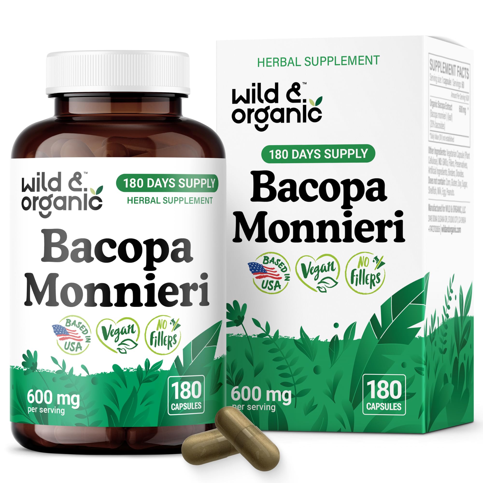 Wild & Organic Bacopa Monnieri capsules 600 mg – soutien cognitif potentiel
