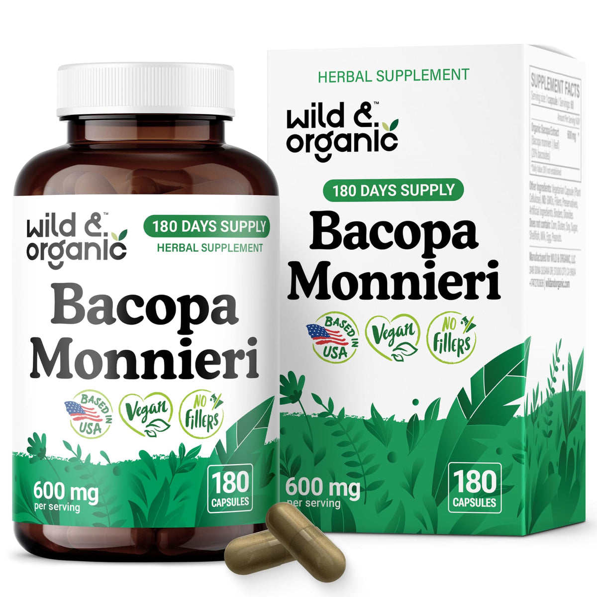 Wild & Organic Bacopa Monnieri capsules 600 mg – soutien cognitif potentiel