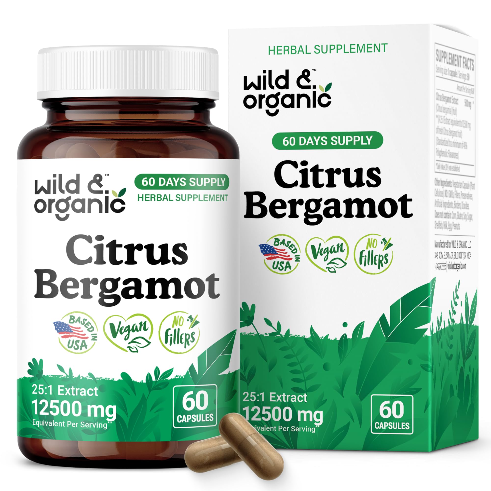 Capsules Wild & Organic Bergamote dans la bouteille, prise quotidienne pratique.