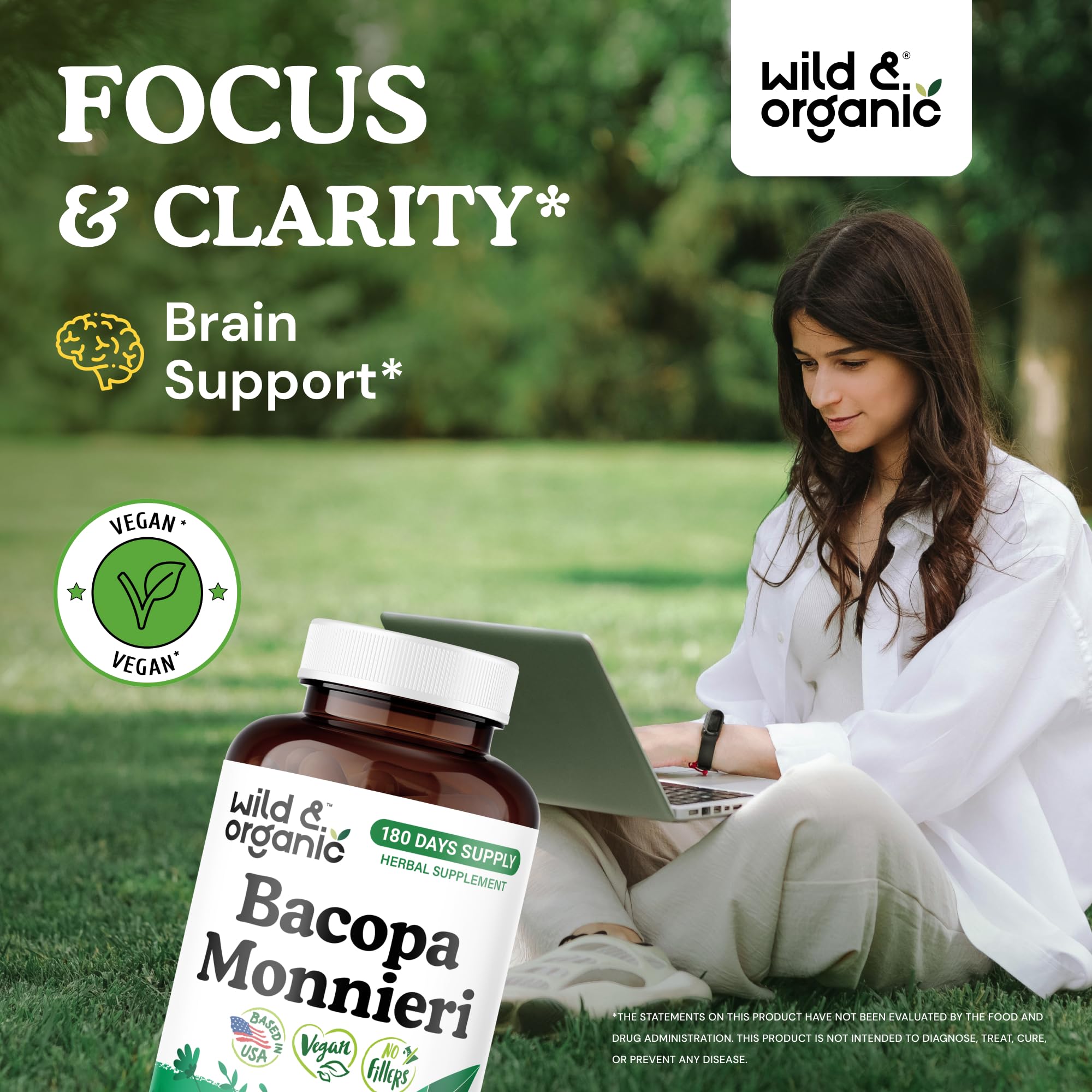 Wild & Organic bouteille bacopa monnieri – format pratique pour une prise quotidienne vegan