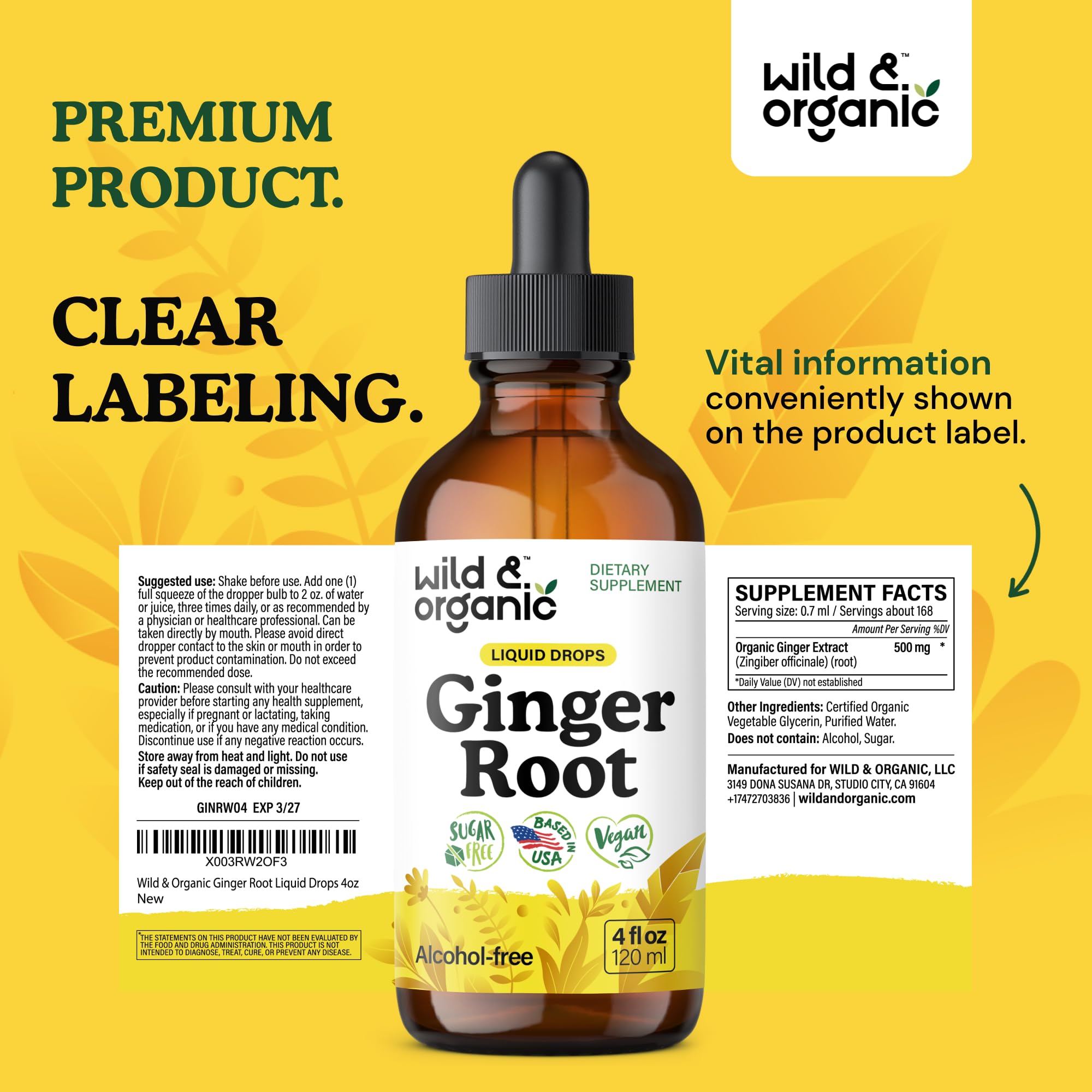 Bouteille Wild & Organic gingembre, solution pratique pour routine quotidienne