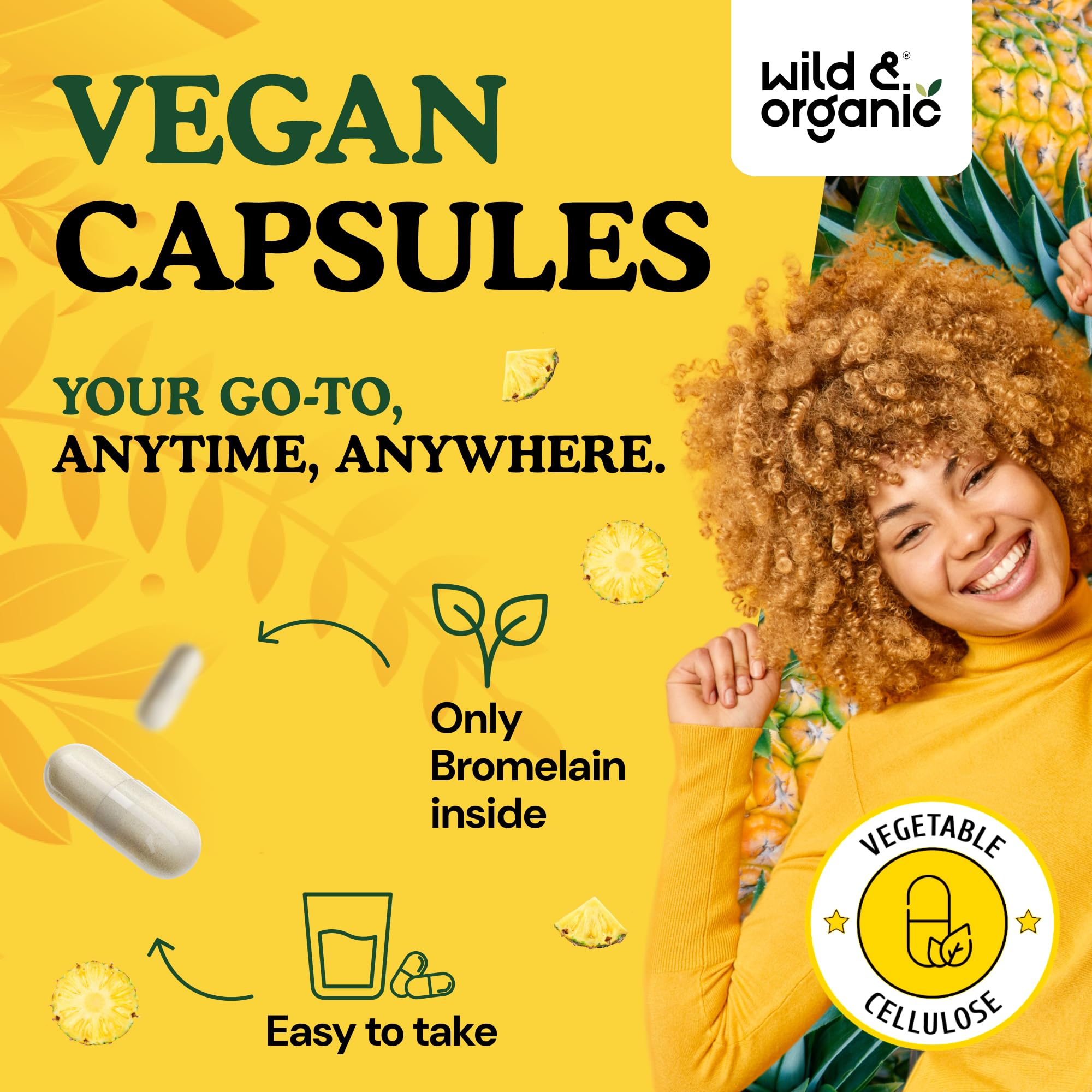 Wild & Organic bromélaïne ingrédients vegan sans additifs artificiels.