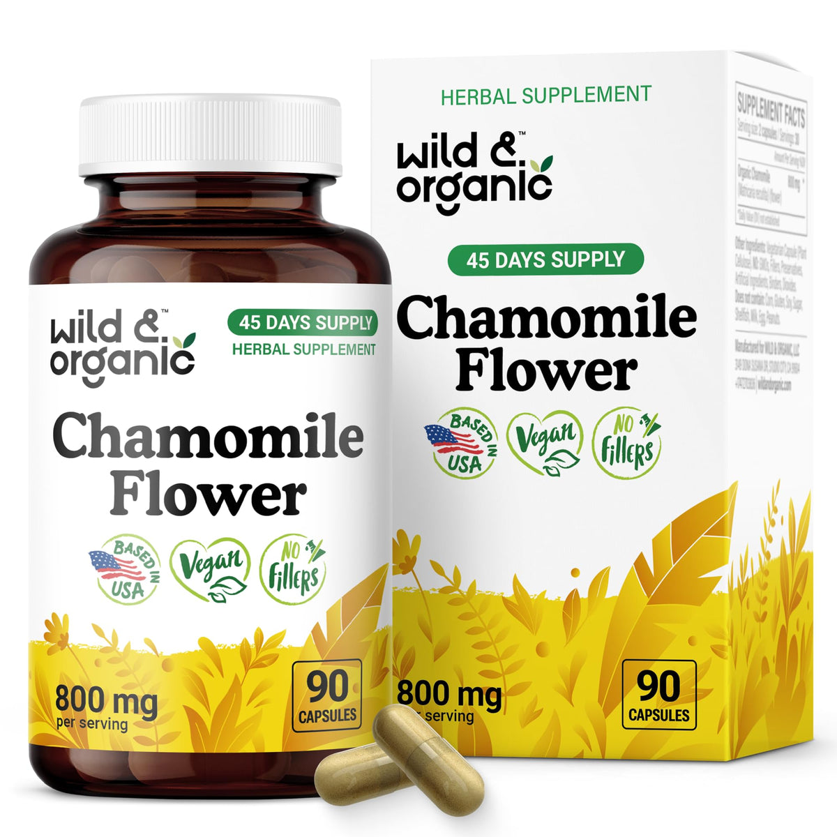 Wild & Organic camomille: bouteille de gélules pour une détente douce
