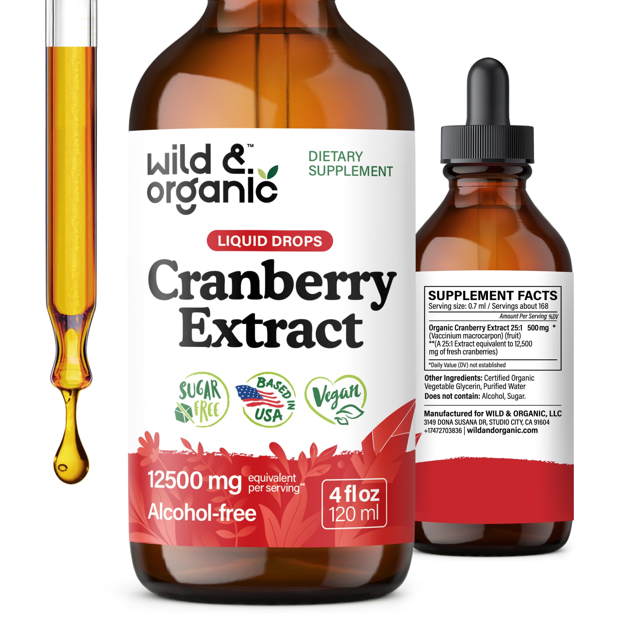 Wild & Organic canneberge concentré gouttes bouteille — soutien potentiel des voies urinaires